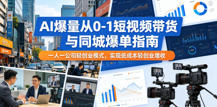 AI爆量从0-1短视频带货与同城爆单指南，一人一公司轻创业模式，实现低成本轻创业增收-聊项目