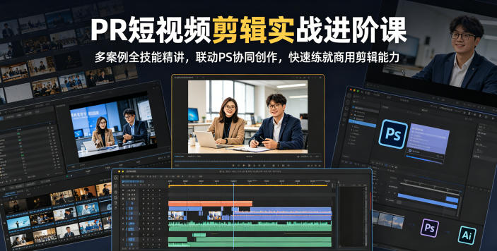PR短视频剪辑实战进阶课，多案例全技能精讲，联动PS协同创作，快速练就商用剪辑能力-聊项目
