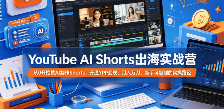 YouTube AI Shorts出海实战营，从0开始教AI制作Shorts，开通YPP变现，月入万刀，新手可复制的实操路径-聊项目