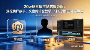 20w粉丝博主励志解说课：深挖榜样故事，文案剪辑全教学，轻松创作正能量爆款-聊项目