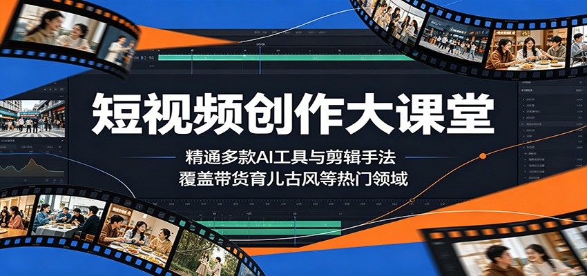 短视频创作大课堂：精通多款AI工具与剪辑手法，覆盖带货、育儿、古风等热门领域-聊项目