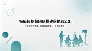 极简短视频团队搭建落地营2.0：三天两夜线下课，四维内容罗盘+十大爆款模版-聊项目