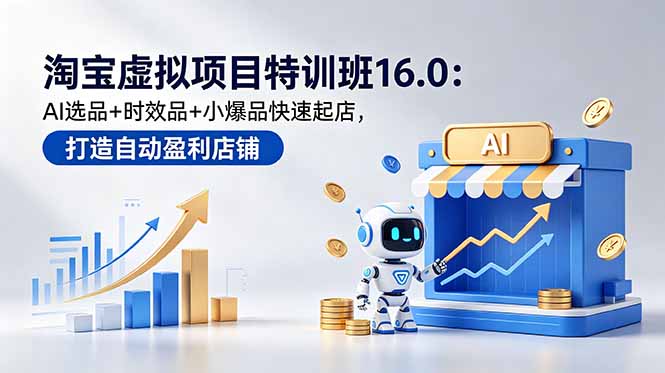 淘宝虚拟项目特训班16.0：AI选品+时效品+小爆品快速起店，打造自动盈利店铺-聊项目