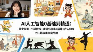 AI人工智能0基础到精通：美女视频+小猫做饭+动漫小故事+福娃+古人健身，20+爆款类型实战教学-聊项目