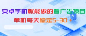 安卓手机就能做的看广告项目，单机每天稳定5-30＋-聊项目