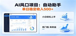 全新AI自动助手项目，低门槛入局，每日稳定收益500以上-聊项目