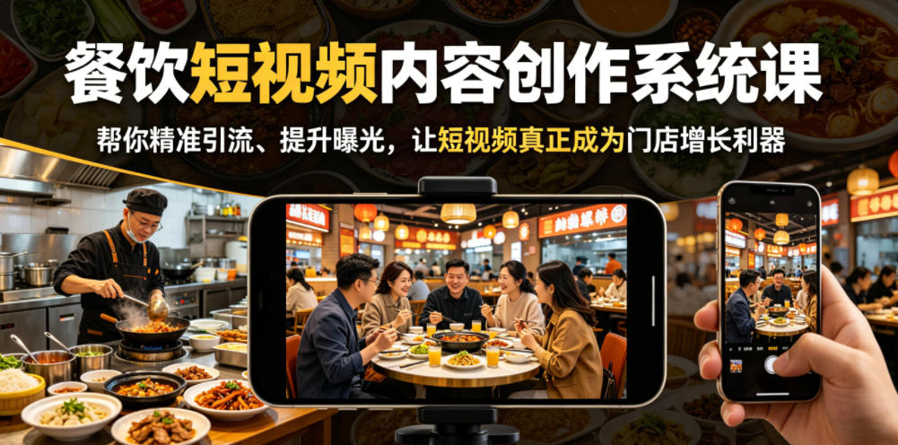 餐饮短视频内容创作系统课，帮你精准引流、提升曝光，让短视频真正成为门店增长利器-聊项目