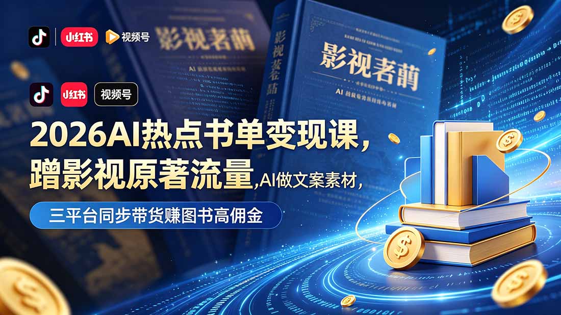 2026AI热点书单变现课，蹭影视原著流量，AI做文案素材，三平台同步带货赚图书高佣金-聊项目