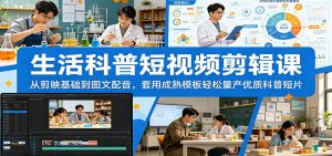 生活科普短视频剪辑课：从剪映基础到图文配音，套用成熟模板轻松量产优质科普短片-聊项目