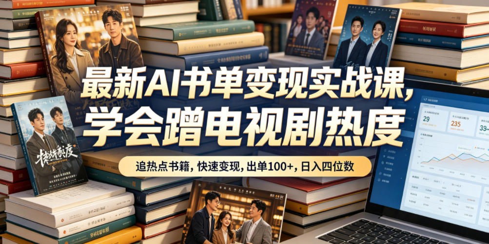最新AI书单变现实战课，学会蹭电视剧热度，追热点书籍，快速变现，出单100+，日入四位数-聊项目