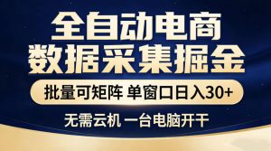 全自动电商数据采集掘金，批量可矩阵单窗口日入30+，无需云机一台电脑开干【揭秘】-聊项目