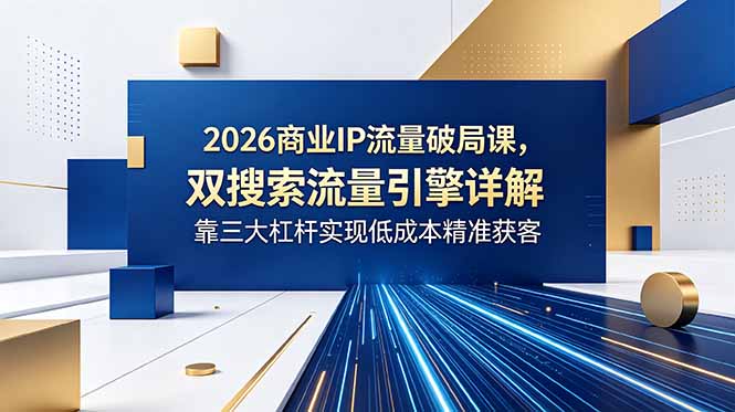 2026商业IP流量破局课，双搜索流量引擎详解，靠三大杠杆实现低成本精准获客-聊项目