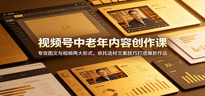 视频号中老年内容创作课：专攻图文与视频两大形式，依托选材文案技巧打造爆款作品-聊项目